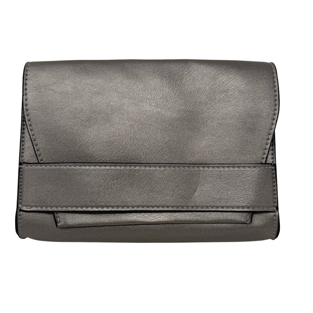 Summer & Rose Celine Vegan Leather Crossbody Bag Gray Metallic Adjust Strap NEW